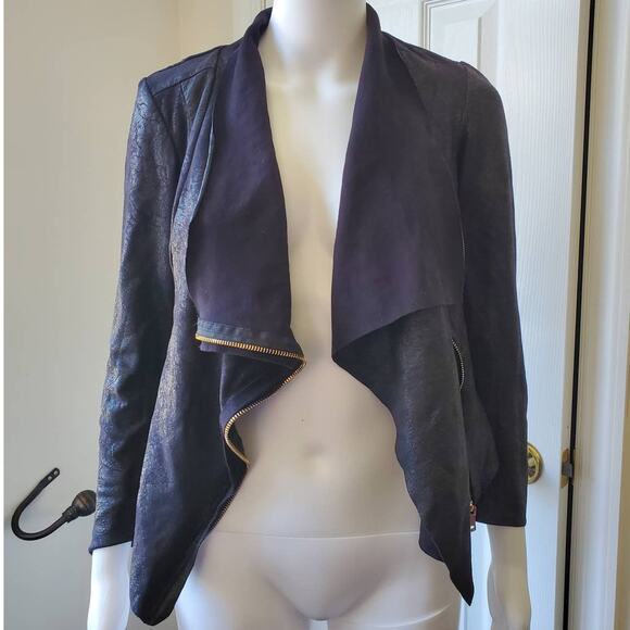 Zara Jacket Size S Funnel Neck Full Zip Moto Vegan Suede Faux Leather Look Fall - Picture 2 of 15